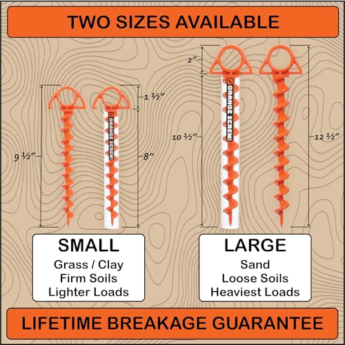 Orange Screw Ultimate Ground Anchors: Heavy Duty Screw-in Tent Stakes for High Wind, Sand, Canopies, and Camping - Made in USA, Included T-Grip Tool - (Small, Single Pack, Orange) - Image 4