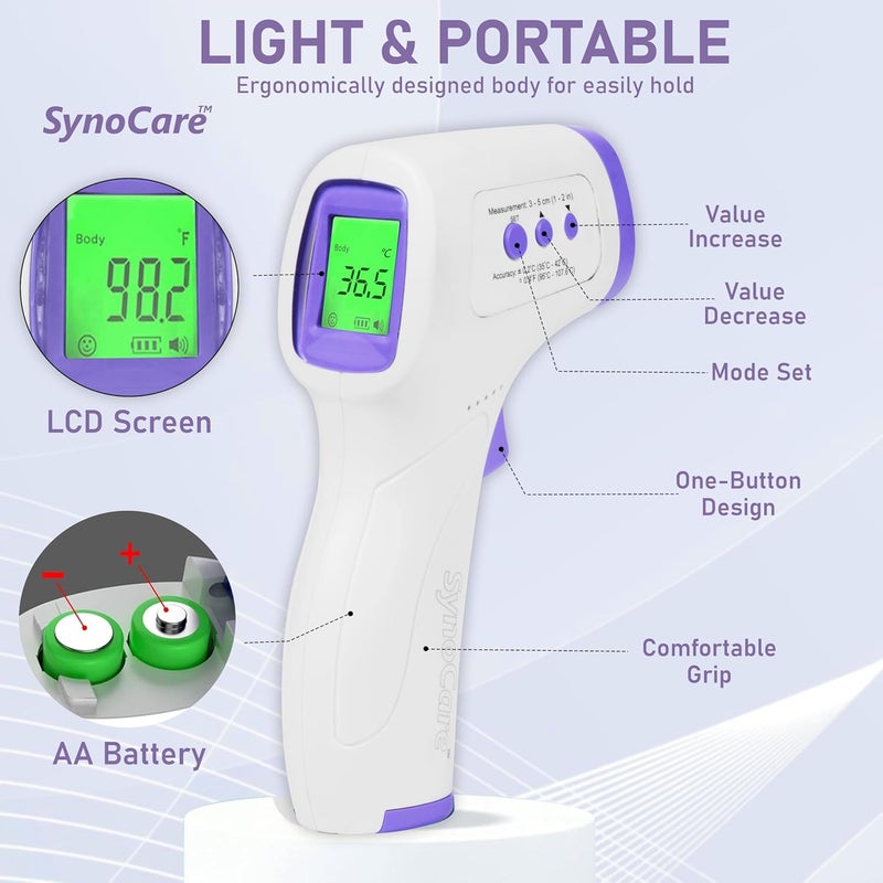 SYNOCARE Digital Infrared Thermometer for Fever – Non-Contact, Quick Read Infrared Thermometer Temperature Gun for Adults & Children, Accurate Digital Thermometer & Easy to Use (Battery Included) - Image 3