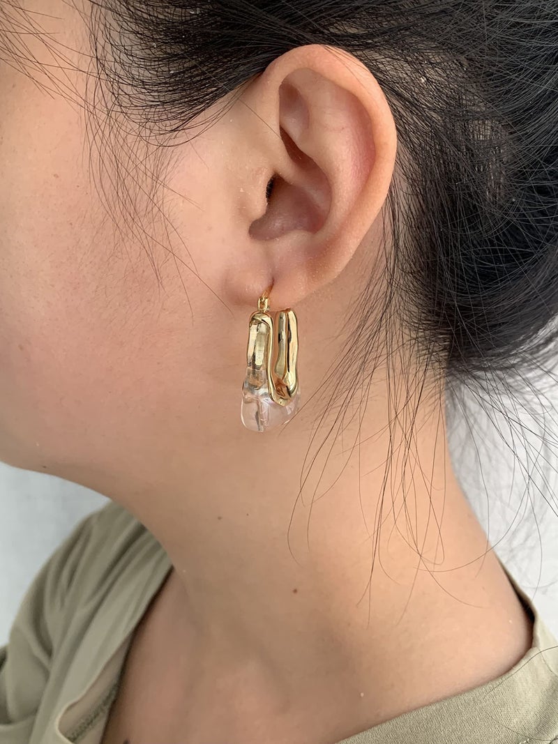 YESLADY Acrylic Hoop Earrings Gold Lucite Transparent Resin Rectangle Clear Hoops for Women - Image 3
