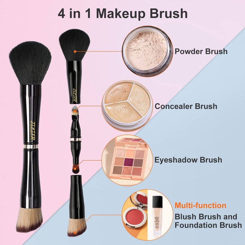 Jilier Travel Makeup Brushes with Case, 4 in 1 Makeup Brush Set, Powder Brush, Foundation/Blush Brush, Eyeshadow Brush, Concealer Brush, Double Ended Makeup Brush Ideal for Liquid, Cream, Powder - Image 2