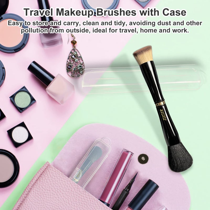 Jilier Travel Makeup Brushes with Case, 4 in 1 Makeup Brush Set, Powder Brush, Foundation/Blush Brush, Eyeshadow Brush, Concealer Brush, Double Ended Makeup Brush Ideal for Liquid, Cream, Powder - Image 5