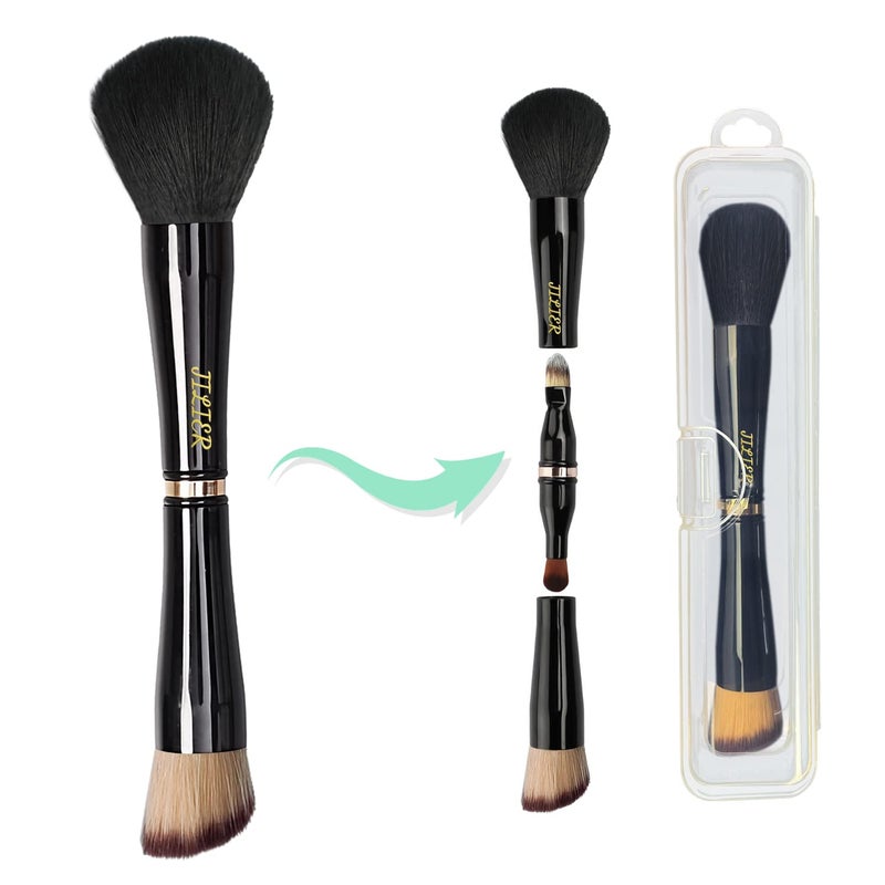 Jilier Travel Makeup Brushes with Case, 4 in 1 Makeup Brush Set, Powder Brush, Foundation/Blush Brush, Eyeshadow Brush, Concealer Brush, Double Ended Makeup Brush Ideal for Liquid, Cream, Powder - Image 1