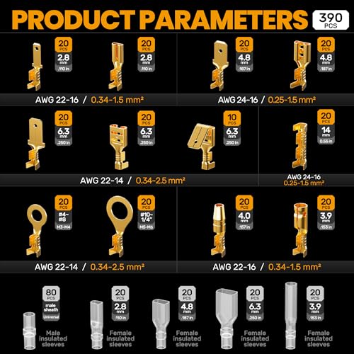 SOMELINE Open Terminal Connector Crimping Tool Kit, with 12 Sizes Wire Terminals, Male Female Disconnect Terminals, 24-14 AWG Crimper, Ratcheting Wire Crimper, Crimping Pliers, Wire Crimp Tool - Image 4