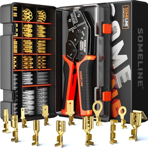 SOMELINE Open Terminal Connector Crimping Tool Kit, with 12 Sizes Wire Terminals, Male Female Disconnect Terminals, 24-14 AWG Crimper, Ratcheting Wire Crimper, Crimping Pliers, Wire Crimp Tool - Image 1