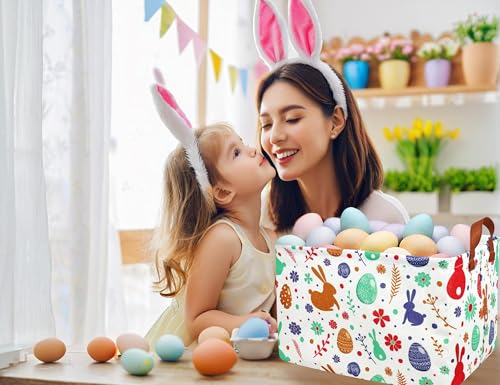BOOHIT Rectangle Empty Easter Baskets Boy Large Toy Storage Bin Girls collapsible Hamper Waterproof Canvas Box Kid Gifts Spring Decor( boho Red Rabbit ) - Image 3