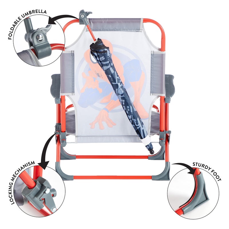 Idea Nuova Marvel Spiderman Kids Beach Chair with Umbrella,Portable Folding Outdoor Chair with Shade,Lightweight & Durable for Ages 3+ - Image 4
