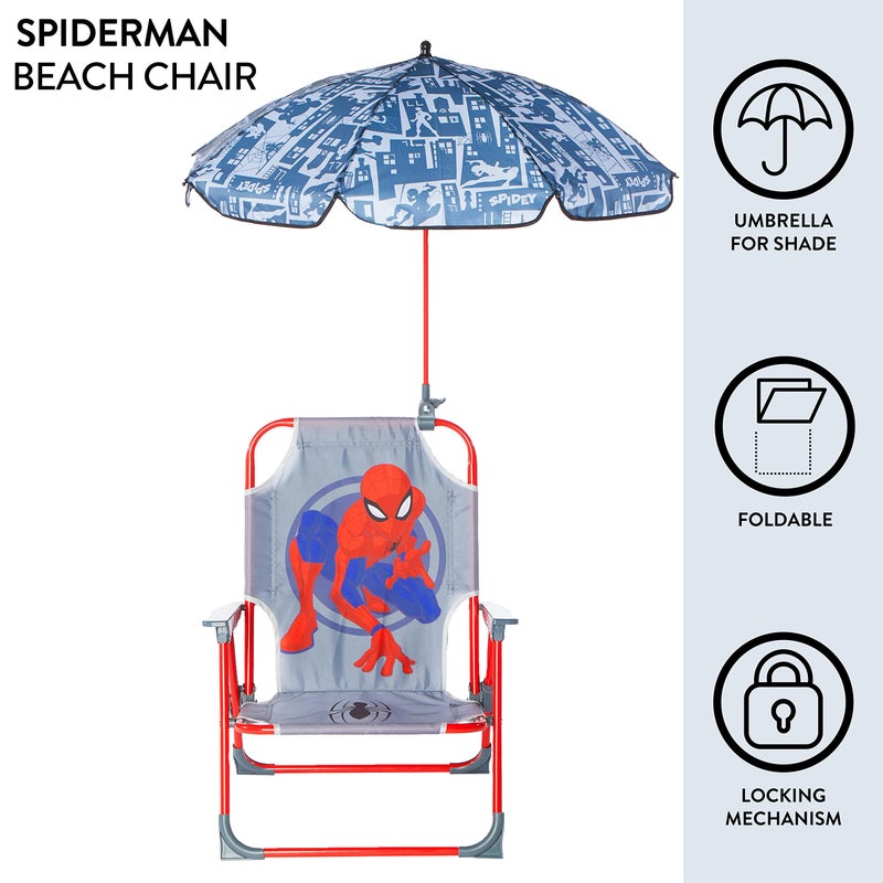 Idea Nuova Marvel Spiderman Kids Beach Chair with Umbrella,Portable Folding Outdoor Chair with Shade,Lightweight & Durable for Ages 3+ - Image 2