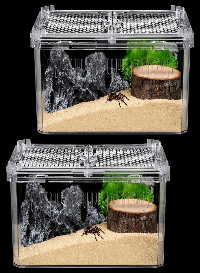 xozeooeu 2 Pack Reptile Terrarium Tank, High-Transparency PET Enclosure with Magnetic Door - No Assembly Breathable Habitat for Tarantula, Spider, Hermit Crab, Cricket, Gecko (7.5"x5"x3.7") - Image 1