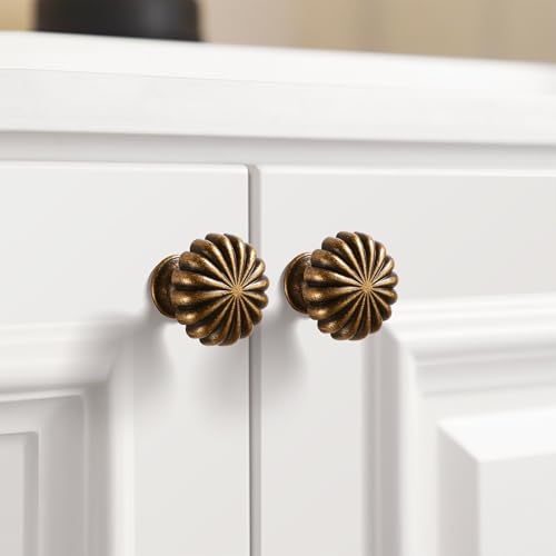 FAPUAL 10 Pack Antique Brass Cabinet Knobs for Kitchen Cabinets and Dresser Drawers，Zinc Alloy Hardware Handles Pulls，Vintage Cupboard Drawer Knob - Image 4