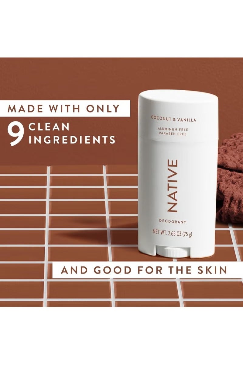 نيتيف مزيل الرائحة يحتوي على مكونات مشتقة طبيعيا، 72 ساعة التحكم في الرائحة. مزيل الرائحة للنساء والرجال، خالي من الألومنيوم مع صودا الخبز، زيت جوز الهند وزبدة الشي. جوز الهند والفانيليا - Image 2