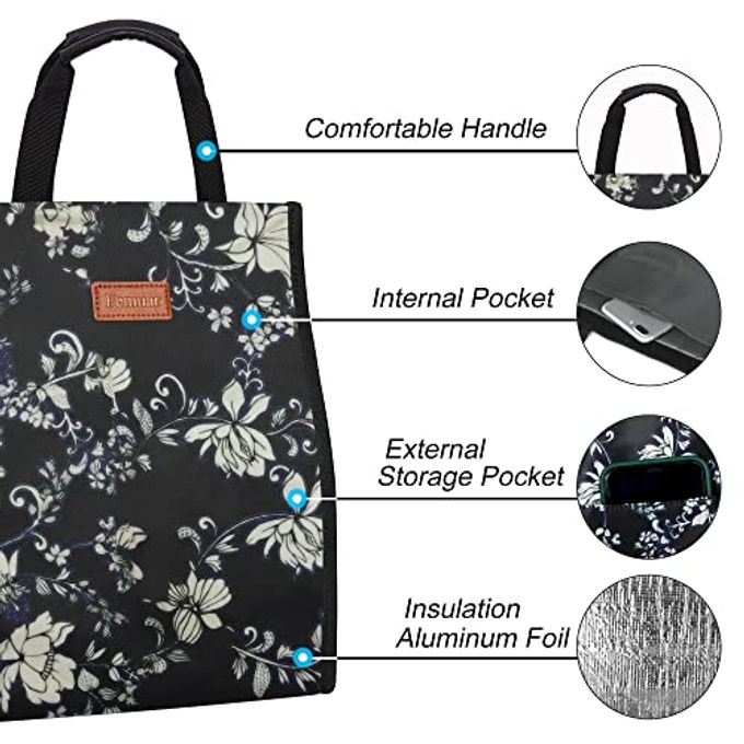 Femuar Lunch Bags for Women Insulated Reusable Lunch Tote with Internal Pocket, Lunch Tote bag for WorkRose - Image 3