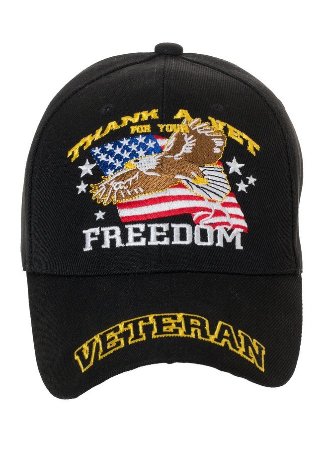 Artisan Owl - Thank A Vet For Your Freedom Veteran Embroidered Cap - Adjustable Hook & Loop Closure (Black) - Image 1