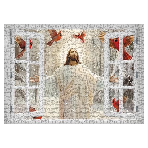 BBOLDIN Jesus Christian Puzzles for Adults 1000 Piece Religious Peaceful Faith Jigsaw Puzzle Winter Cardinal Inspirational Puzzles - Image 5