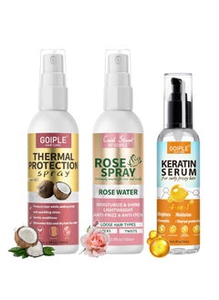 Coconut Heat Protectant Spray  Keratin Protein Hair Serum Anti Frizz Control Repair  Rose Water Moisturize AntiFrizz Smooth Products 3PCS
