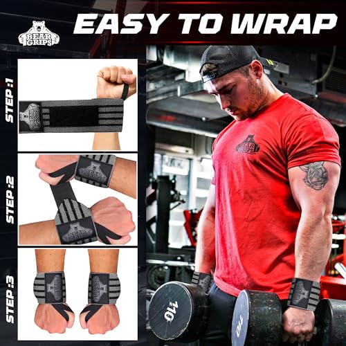 Bear Grips Wrist Wraps for Weightlifting | Weight Lifting Wrist Straps for Weightlifting | Extra Strength Gym Wrist Wraps | Two Wrist Wrap Per Pack | 12” & 18” | Lifting Wrist Wraps for Men & Women - Image 3