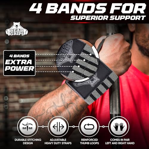 Bear Grips Wrist Wraps for Weightlifting | Weight Lifting Wrist Straps for Weightlifting | Extra Strength Gym Wrist Wraps | Two Wrist Wrap Per Pack | 12” & 18” | Lifting Wrist Wraps for Men & Women - Image 2