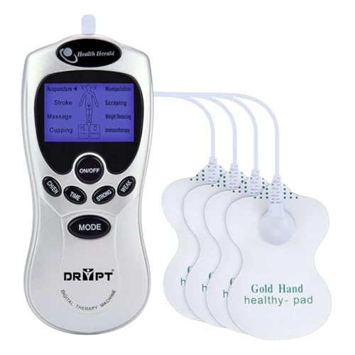 DR PT TENS EMS Muscle Stimulator – Battery Powered Digital Therapy Machine | Electronic Pulse Massager for Pain Relief & Muscle Recovery | 8 Therapy Modes with 4 Pads - Image 1