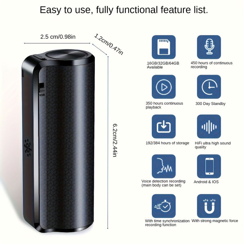 Portable 16GB Magnetic Recording Device with 350 Hours Ultra Long Battery Life Voice Activated Recording Intelligent HD Noise Reduction Long Distance Operation Extended Standby Time - Image 2