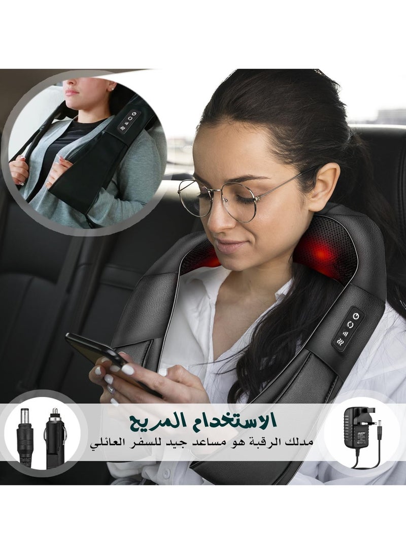 جهاز تدليك الرقبة والظهر بالحرارة المهدئة، وسادة تدليك كهربائية ثلاثية الأبعاد لتدليك الأنسجة العميقة، استرخاء الكتف والساق والجسم وتخفيف آلام العضلات، للاستخدام في المنزل والمكتب والسيارة، هدايا مريحة للنساء والرجال (أسود) - Image 3