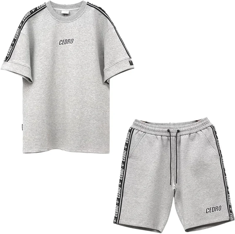 سيدرو Cedro Men's Oversize Graphic Tee & Shorts Set in Grey