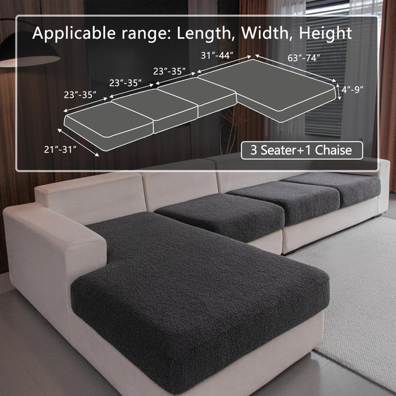 OHSIO Couch Cushion Covers for Sectional Sofa, Stretch Soft Sofa Slipcovers Washable Wear-Resistant Universal Furniture Protector for Living Room(3 Seaters Covers+1 Chaise Cover, Dark Gray) - Image 2