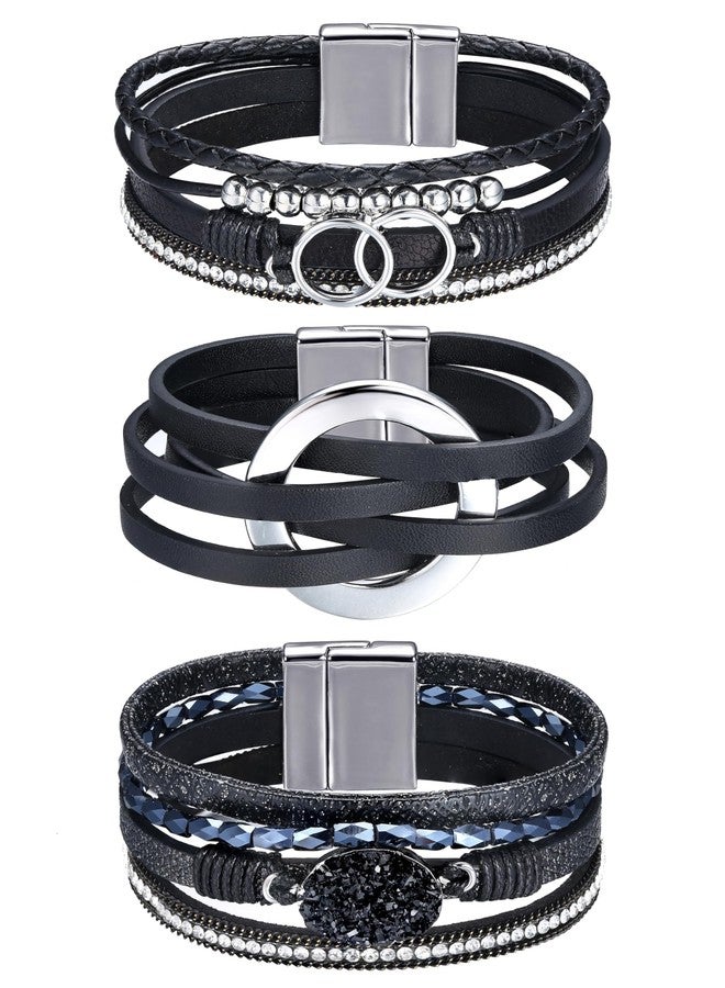 Sanfenly Leather Wrap Bracelets for Women,Boho Wrap Bracelets Leather Cuff Bangle Beads Bracelets Stackable Western Bracelets Jewelry for Women (Gold/Black/Gray/Turquoise) - Image 1