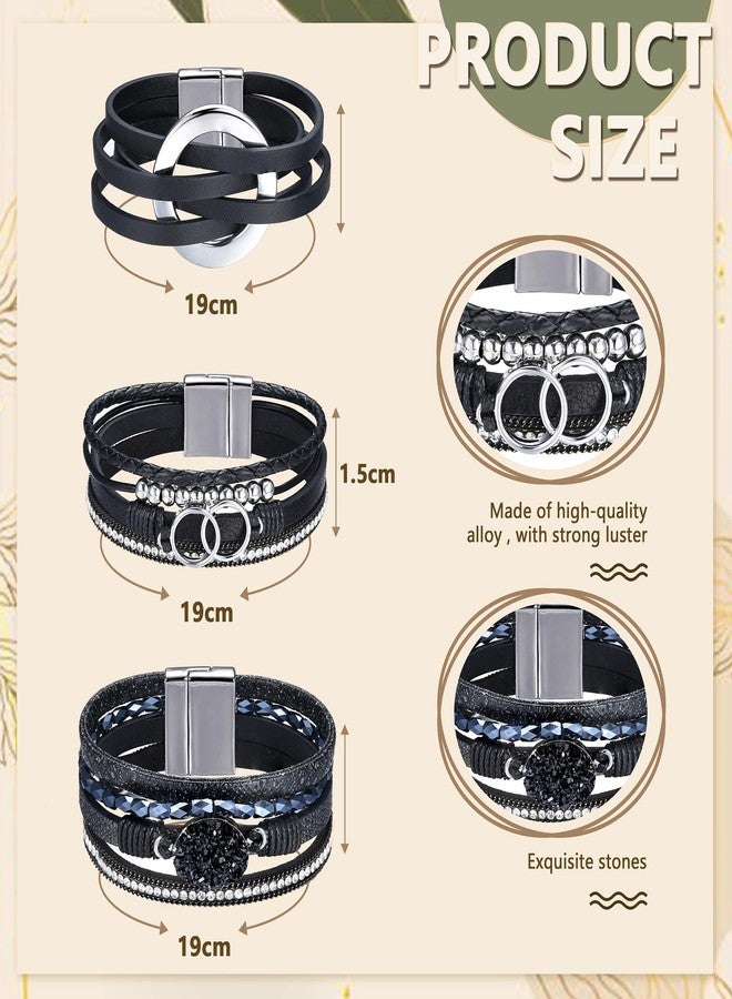 Sanfenly Leather Wrap Bracelets for Women,Boho Wrap Bracelets Leather Cuff Bangle Beads Bracelets Stackable Western Bracelets Jewelry for Women (Gold/Black/Gray/Turquoise) - Image 2