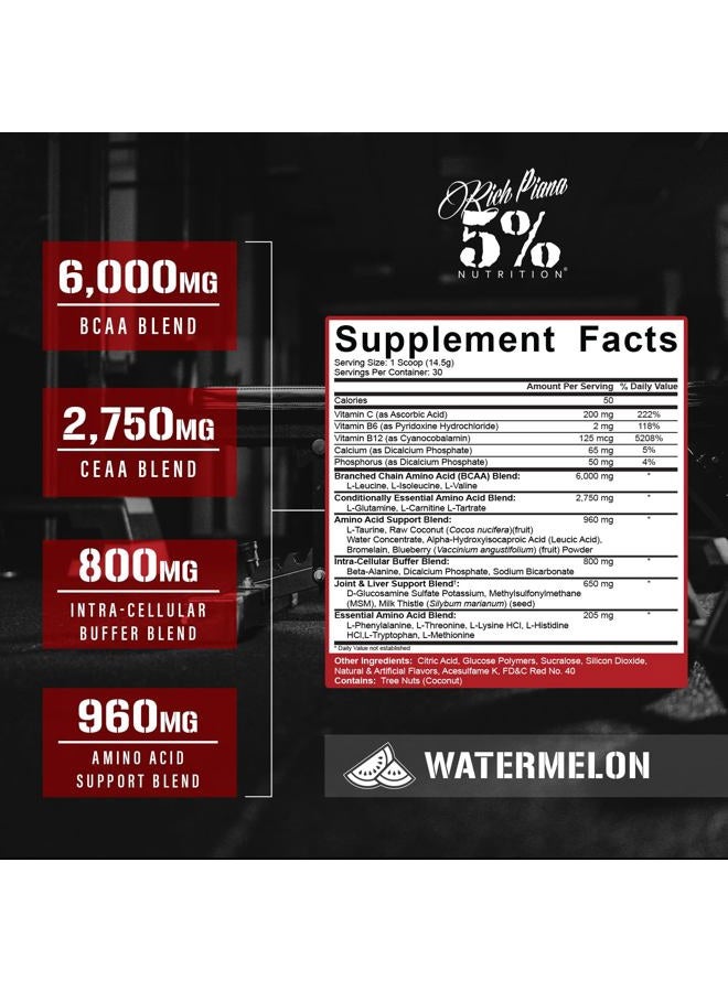 5% Nutrition Rich Piana AllDayYouMay BCAA Powder | Premium Intra & Post Workout Amino Acids, Hydration, Endurance, Muscle Recovery, Joint & Liver Support | 15.3 oz, 30 Servings (Watermelon) - Image 2