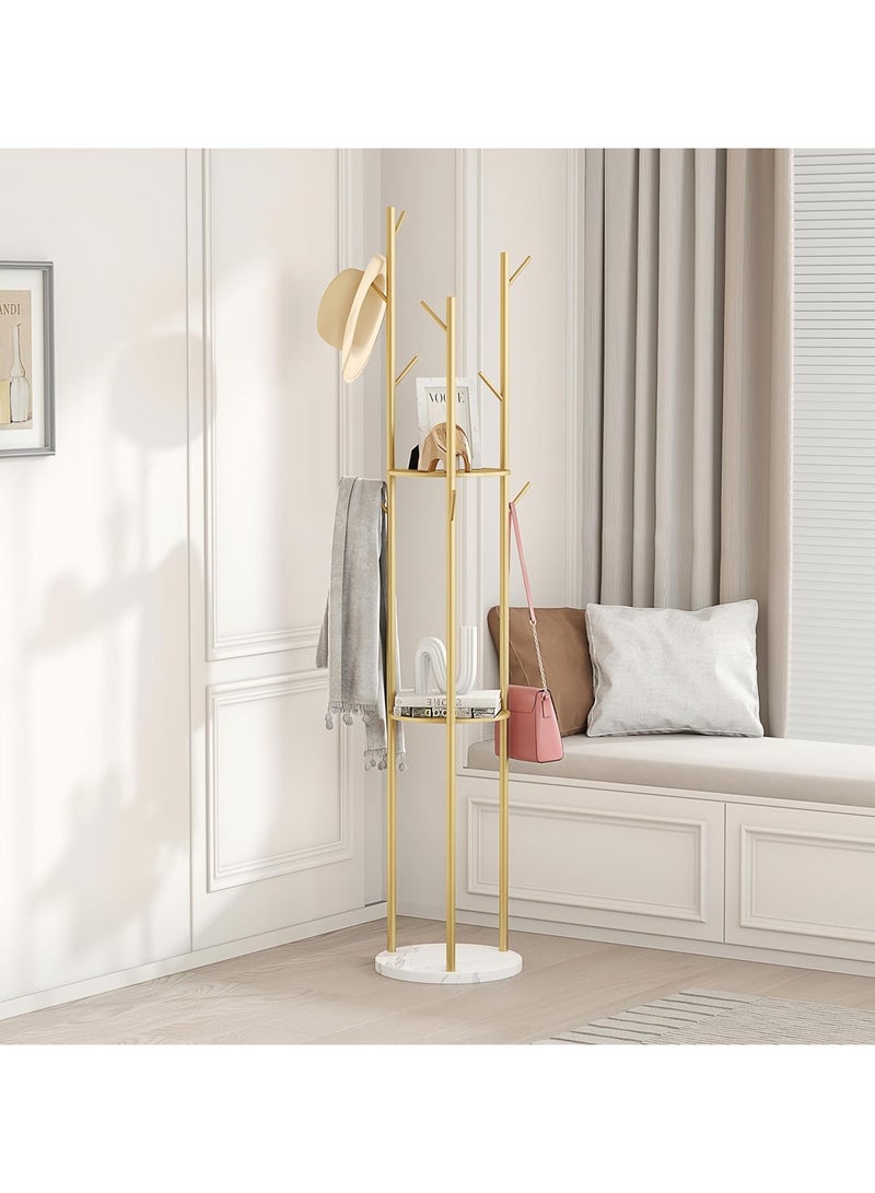 تشولوفز علاقة معاطف بقاعدة من الرخام الطبيعي، علاقة ملابس معدنية ذهبية بـ 8 خطافات، حامل شماعات عصري للمدخل، غرفة المعيشة، غرفة النوم، ذهبي. - Image 4