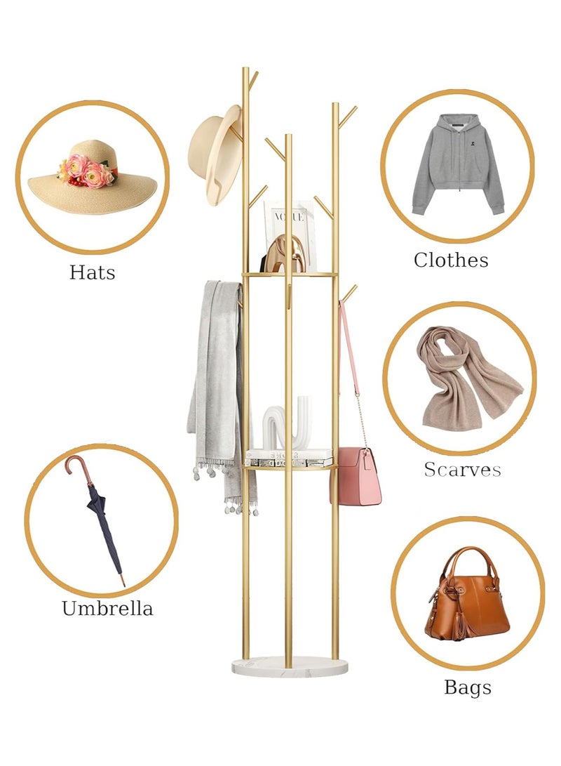 تشولوفز علاقة معاطف بقاعدة من الرخام الطبيعي، علاقة ملابس معدنية ذهبية بـ 8 خطافات، حامل شماعات عصري للمدخل، غرفة المعيشة، غرفة النوم، ذهبي. - Image 3