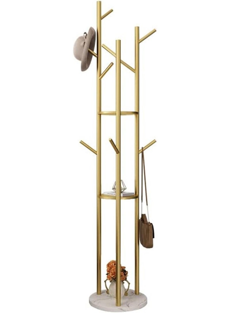 Chulovs Coat Rack with Natural Marble Base, Metal Gold Clothing Rack with 8 Hooks, Modern Coat Hanger Stand for Entryway, Living Room, Bedroom Gold - Image 1