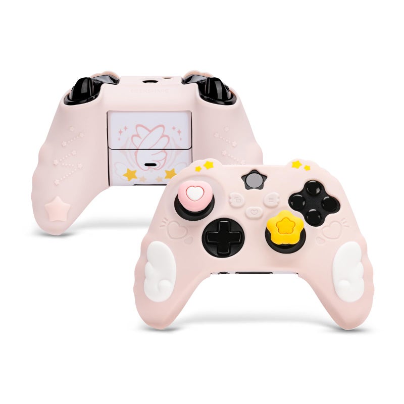 GeekShare Controller Skin Set Compatible with Xbox Series X, Soft Silicone Protective Cover with 2 Thumb Grip Caps and 2 Stickers - Star Wings Series (Pink) - Image 1