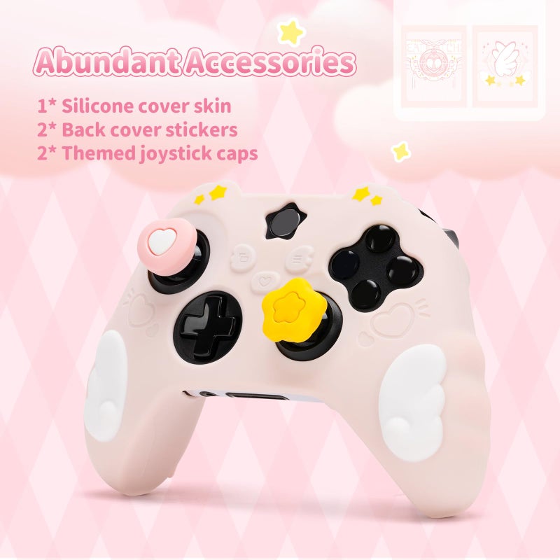 GeekShare Controller Skin Set Compatible with Xbox Series X, Soft Silicone Protective Cover with 2 Thumb Grip Caps and 2 Stickers - Star Wings Series (Pink) - Image 3