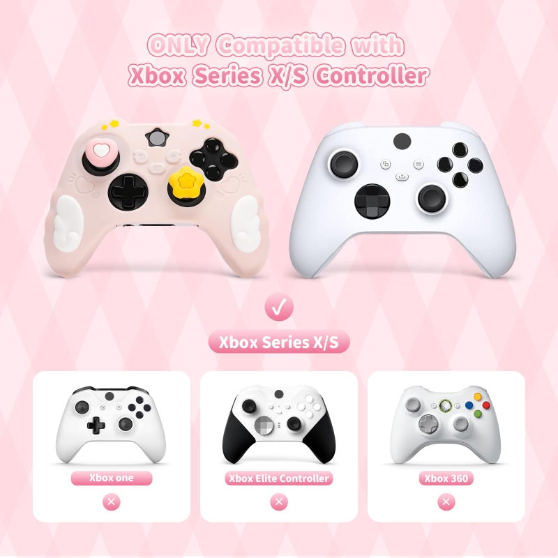 GeekShare Controller Skin Set Compatible with Xbox Series X, Soft Silicone Protective Cover with 2 Thumb Grip Caps and 2 Stickers - Star Wings Series (Pink) - Image 2