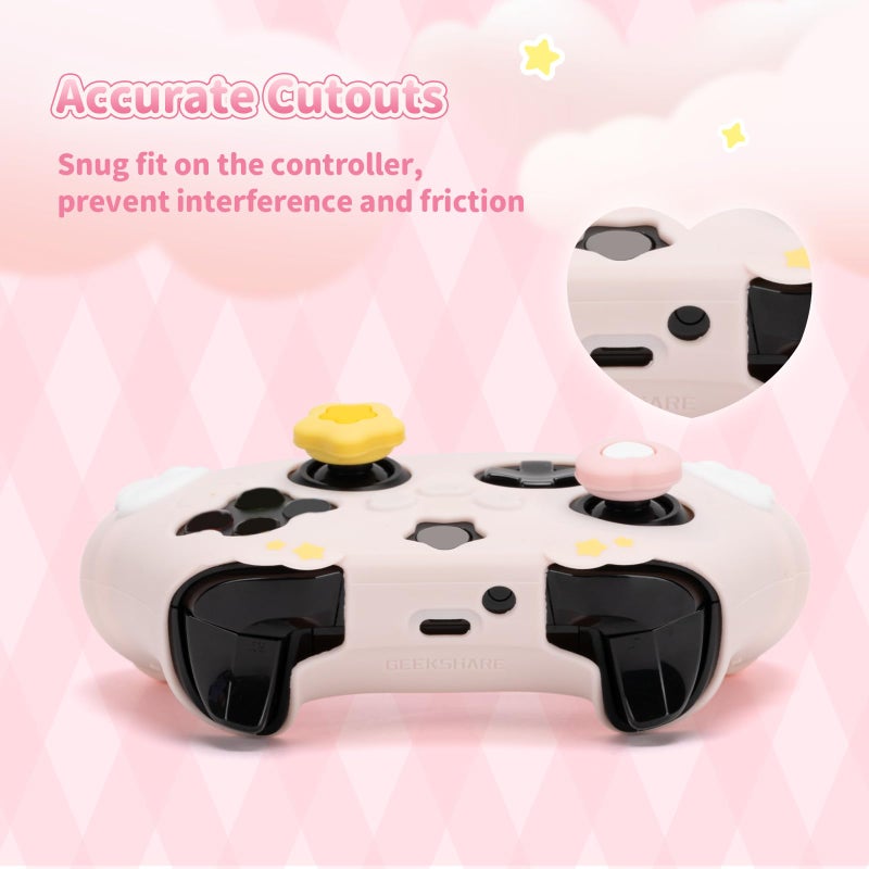GeekShare Controller Skin Set Compatible with Xbox Series X, Soft Silicone Protective Cover with 2 Thumb Grip Caps and 2 Stickers - Star Wings Series (Pink) - Image 4