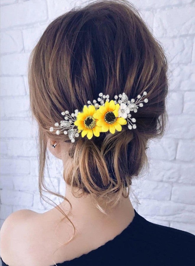 Jeairts Sunflower Bride Wedding Hair Comb Crystal Pearl Bridal Hair Side Combs Decorative Hair Accessories for Women(1-Silver) - Image 5