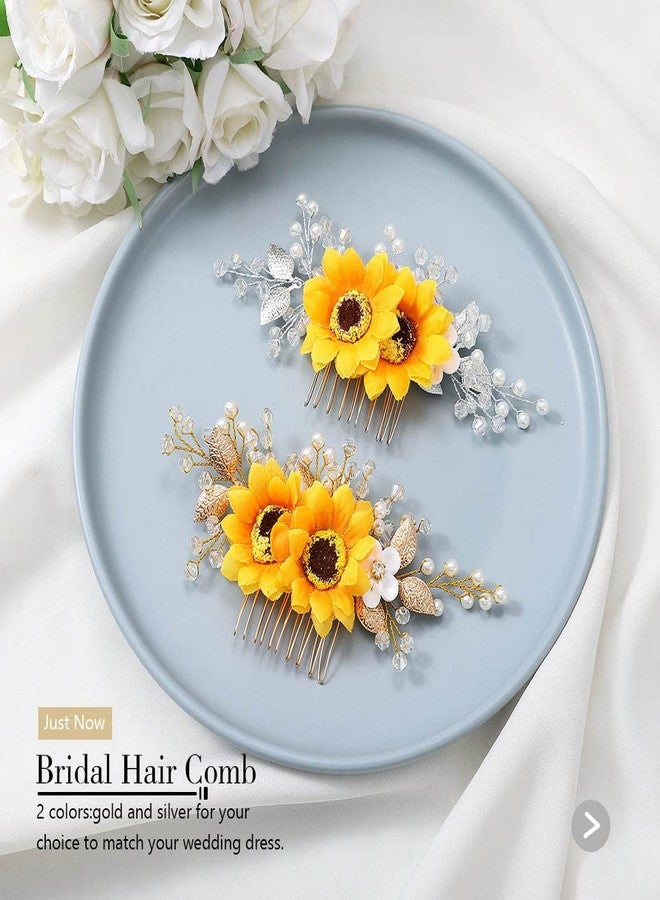 Jeairts Sunflower Bride Wedding Hair Comb Crystal Pearl Bridal Hair Side Combs Decorative Hair Accessories for Women(1-Silver) - Image 2