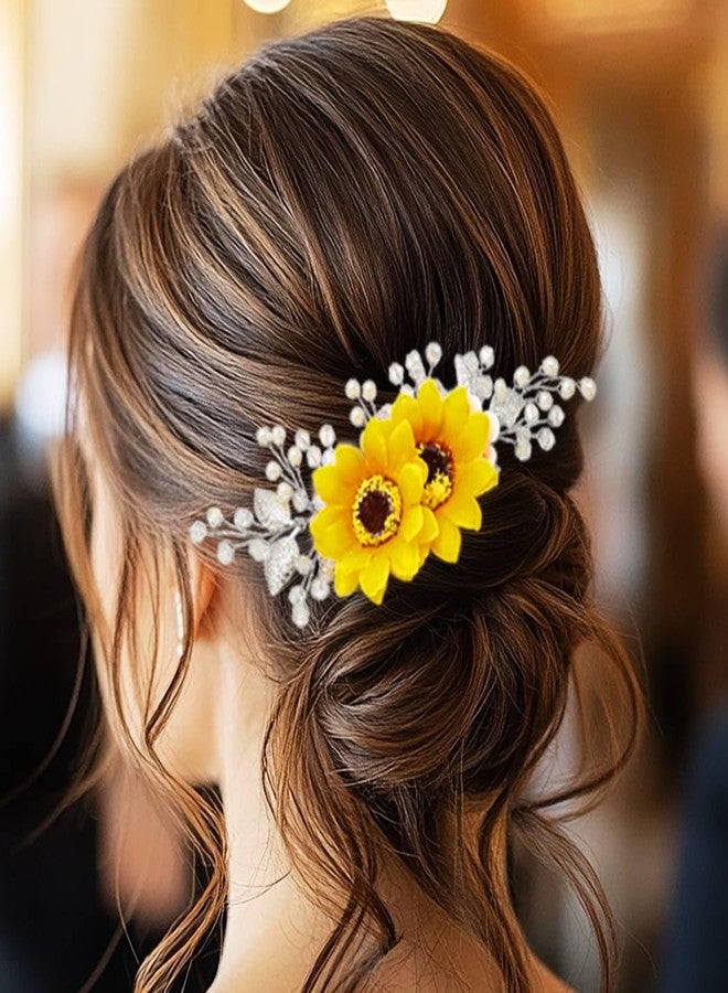 Jeairts Sunflower Bride Wedding Hair Comb Crystal Pearl Bridal Hair Side Combs Decorative Hair Accessories for Women(1-Silver) - Image 3