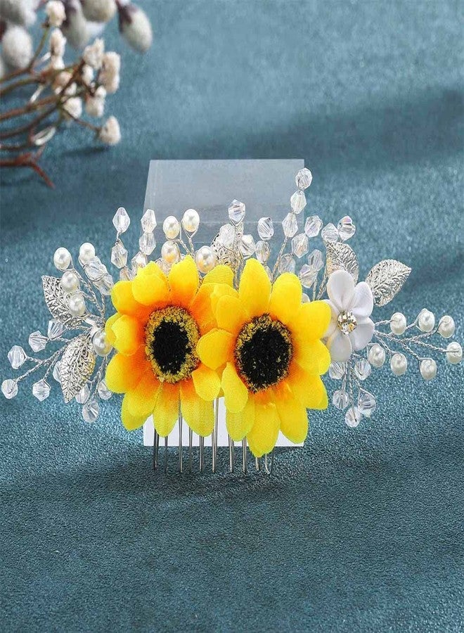 Jeairts Sunflower Bride Wedding Hair Comb Crystal Pearl Bridal Hair Side Combs Decorative Hair Accessories for Women(1-Silver) - Image 4