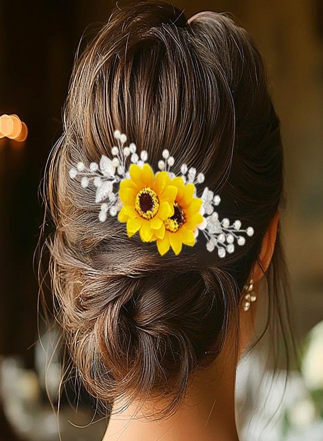 Jeairts Sunflower Bride Wedding Hair Comb Crystal Pearl Bridal Hair Side Combs Decorative Hair Accessories for Women(1-Silver) - Image 1