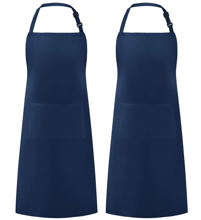 Syntus 2 Pack Thicker Version Adjustable Bib Apron Waterdrop Resistant with 2 Pockets Unisex Cooking Kitchen Aprons for Women Men Chef Nautical Blue