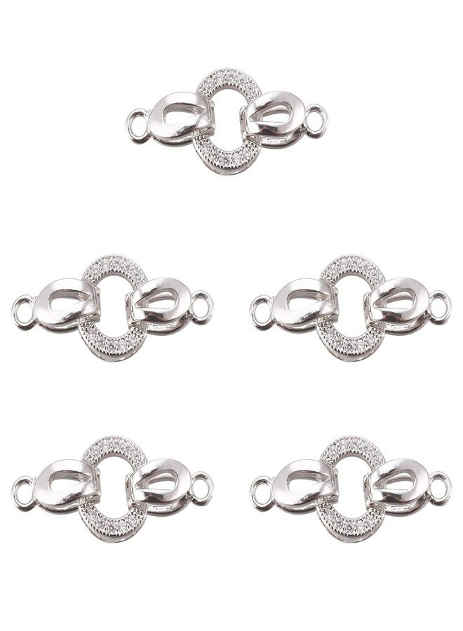 CHGCRAFT 5 Set 25.5mm Brass Micro Pave Cubic Zirconia Fold Over Clasps Oval Shaped Long-Lasting Real Platinum Plated Clasps for Jewelry Making - Image 1