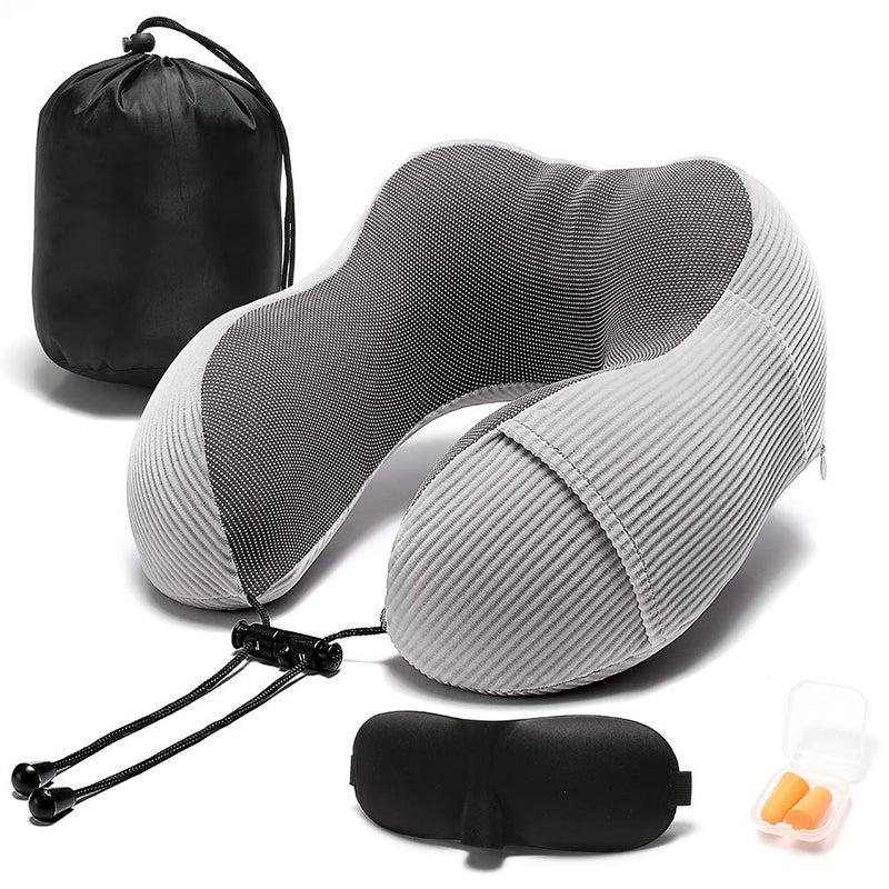 Umerci Travel Pillow Memory Foam Neck Pillow with 360Degree Head Support Comfortable Airplane Pillow with Storage Bag Lightweight Traveling Pillow for Sleeping Car Train Bus and Home UseGray