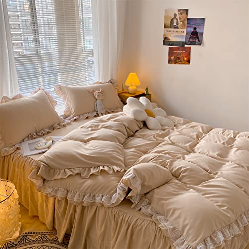 MOOWOO Chic Ruffle Lace Polyester Duvet Cover Set - Luxury Premium Champagne Bedding-2 Piece Twin Duvet Cover with Zipper Closure -Ultra Soft and Light Weightt (Champagne, Twin)-NO Including Comforter - Image 2