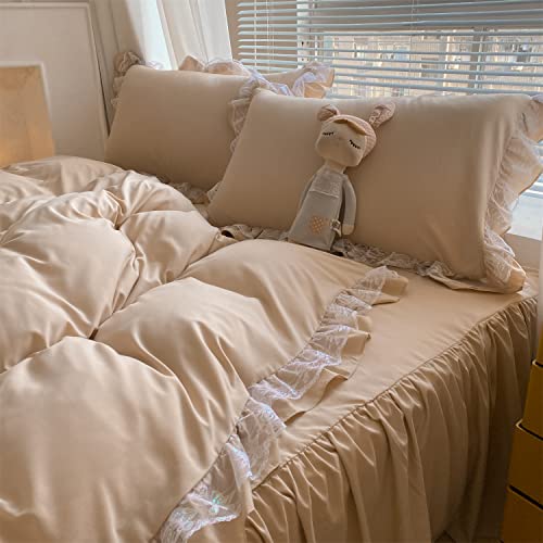 MOOWOO Chic Ruffle Lace Polyester Duvet Cover Set - Luxury Premium Champagne Bedding-2 Piece Twin Duvet Cover with Zipper Closure -Ultra Soft and Light Weightt (Champagne, Twin)-NO Including Comforter - Image 5