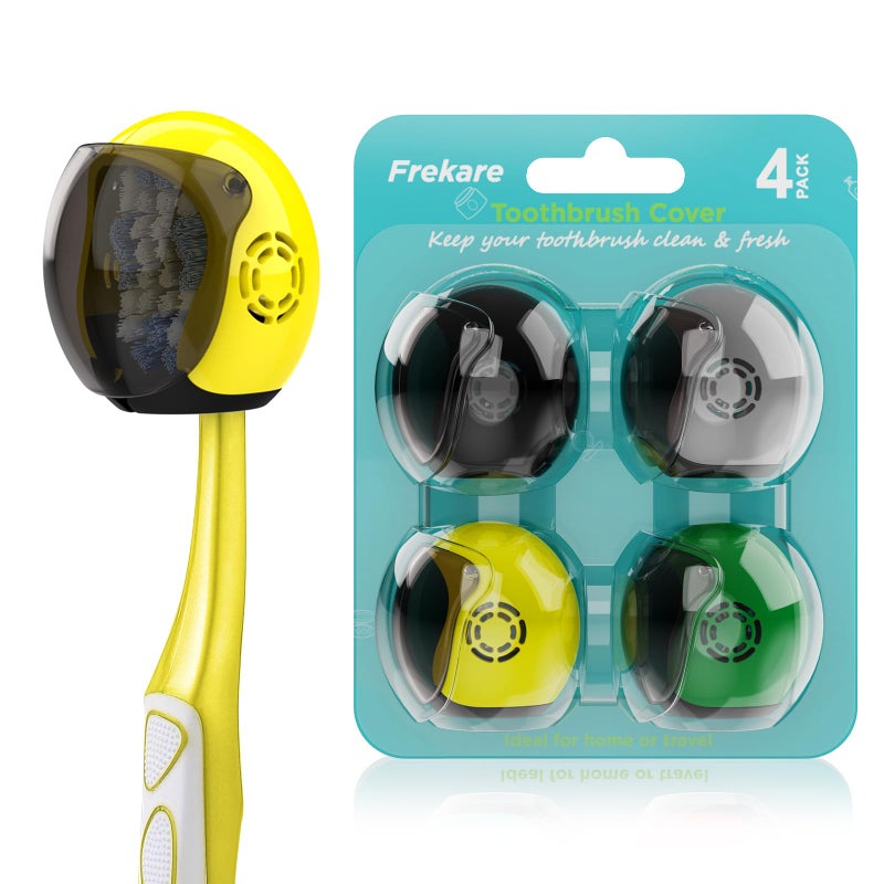 Helmet Toothbrush Covers Caps Fits Most Manual and Electric Tooth Brushes 4 Count Black Grey Green Yellow