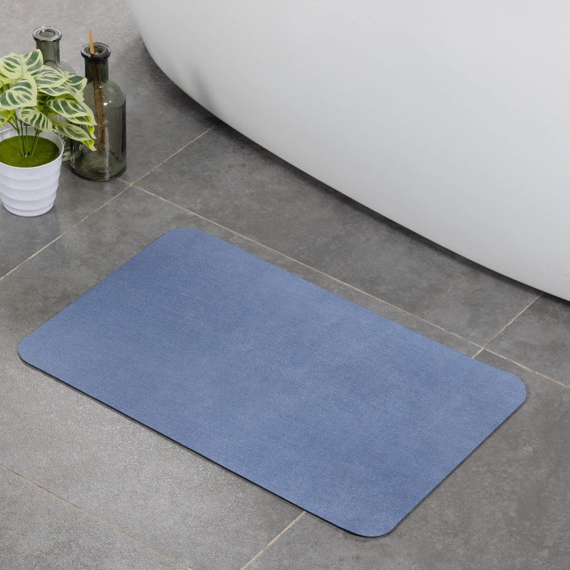 Stiio Bath Mat for Bathroom  Flat Bath Rug Super Absorbent Quick Dry  Non Slip Thin Bathroom Mats Fit Under Door  Easy Clean Washable Shower Mat Carpet for Kitchen  Bathtub  Sink  Blue 15x23 inches - Image 1