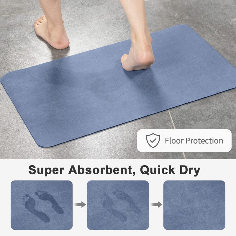 Stiio Bath Mat for Bathroom  Flat Bath Rug Super Absorbent Quick Dry  Non Slip Thin Bathroom Mats Fit Under Door  Easy Clean Washable Shower Mat Carpet for Kitchen  Bathtub  Sink  Blue 15x23 inches - Image 4
