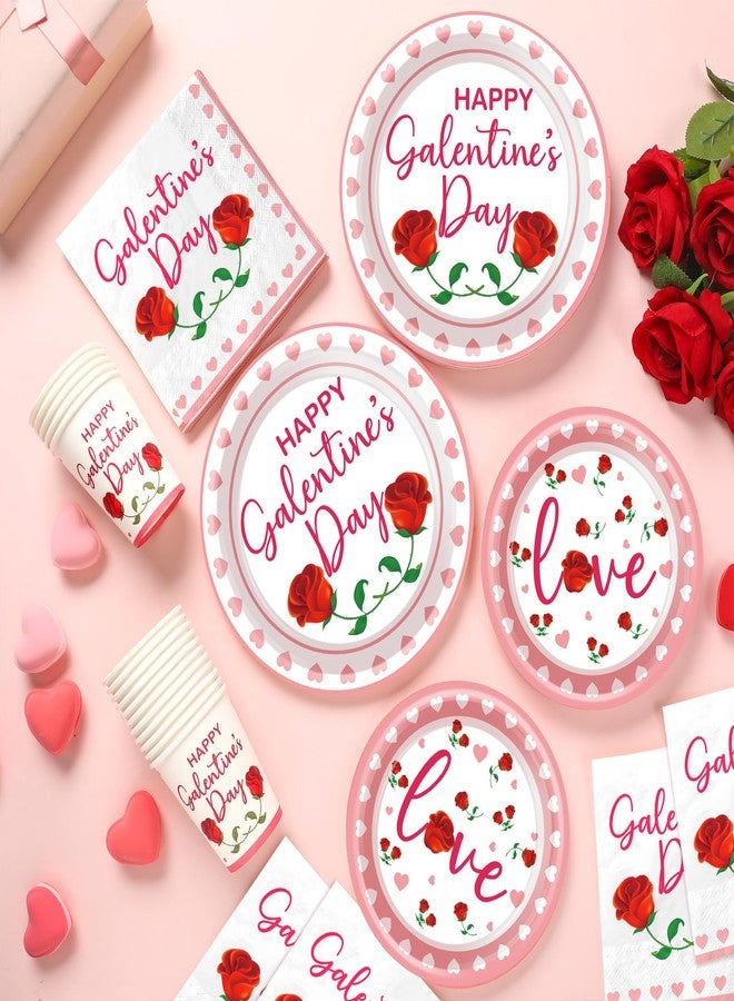 Pickmesh Galentines Day Decorations 97 Pcs Pink Rose Glitter Happy Galentine's Day Decorations Set Include Banner, Plates, Napkins, Cups Heart Banner for Ladies Gang Valentines Party Serve 24 - Image 3