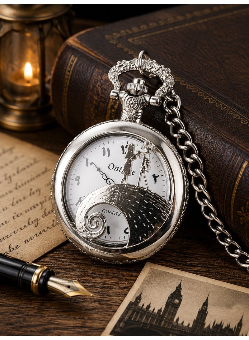 Vintage pocket watch with elegant silver engravings for men and women – classic luxury design - Image 2